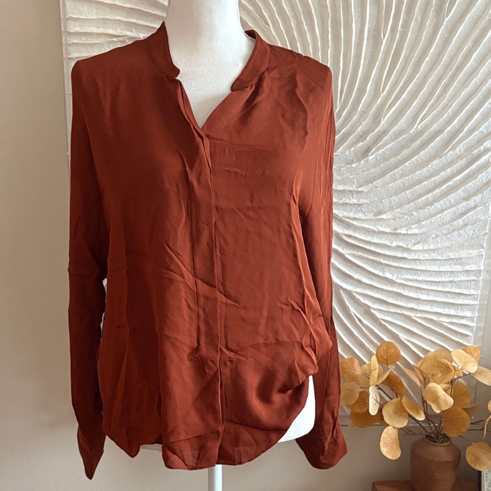 Vince 100% Silk Long-Sleeve V-Neck Blouse